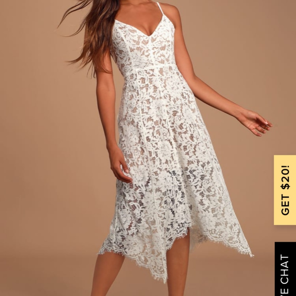 Lulu's One Wish White Lace Midi Dress
